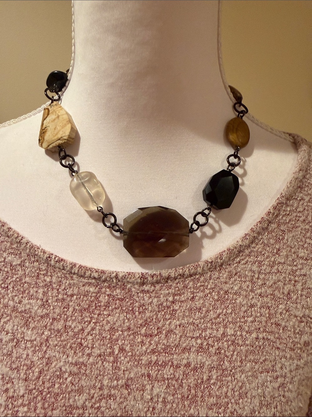 White House Black Market Mixed Neutral Bead Necklace in Black, Brown, Cream